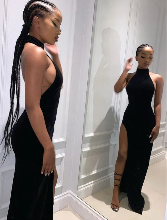 Weitese Formal Women's Dresses Black Velvet Sheath Long Prom Dresses Formal Party Evening Dress Prom Dresses Stores